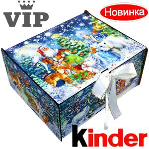 Детский новогодний подарок в картонной упаковке весом 1200 грамм по цене 2223 руб